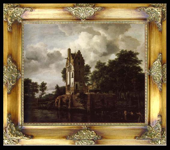 framed  Jacob van Ruisdael Reconstruction of the ruins of the Manor Kostverloren, Ta039